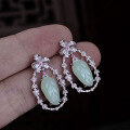 wholesale Metal Vintage Palace Style Hetian Jade Earrings for Women, Light Luxury Elegant Classical Leaf Garland Ear Drops Ear Studs TikTok Live-0-0
