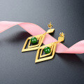 wholesale S925 Sterling Silver, Ancient Method Gold-Plated, New Chinese Style National Trend Earrings, Long Rhombus Imitation Jade Ear Drops-0-2