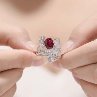 wholesale 18k Gold Plated S925 Silver Laboratory-Created Ruby 7x9mm Oval High-End Jewelry Closed Back Ring-Oval 7*9mm (2ct) US size 5