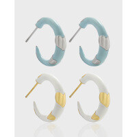 wholesale S925 sterling silver 1772 niche designer-style elegant minimalist drip-glaze C-shaped semi-circle loop love earrings for women-18K gold [white glaze dripping]