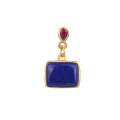 wholesale Gold-plated S925 Silver Inlaid Natural Lapis Lazuli Square Lapis Lazuli Pendant DIY Accessory Pendant Ornament-0-4