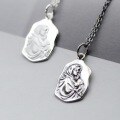 wholesale 925 Silver Solid Square Religious Icon Pendant Necklace, Antique Hollow-Out Design-0-3