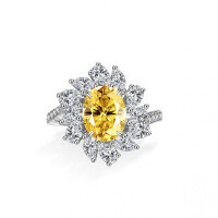 S925 Silver 2ct Champagne Yellow Oval Moissanite Ring for Women-Set with D-color moissanite (2 carats)  US No. 6