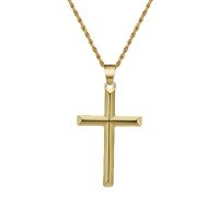 wholesale S925 Sterling Silver White Gold Plain Cross Fashion Leather Cord Jewelry Hip Hop Accessories-Single pendant, 18K gold