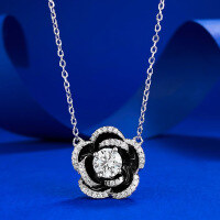 wholesale S925 Silver New Live Streaming Style Camellia Necklace with 65mm Round White Diamond Flower Bud Pendant for Women-N395 Camellia Necklace 925 Silver