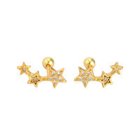 wholesale S925 Sterling Silver Star Stud Earrings with Inlaid Diamond Screw Nut, Geometric Five-Point Star, Ins Style Ear Cartilage Piercing, Versatile Ear Accessories-Gold 925 silver