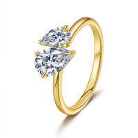 925 Silver Moissanite Double Stone Square Teardrop Exaggerated Ring-Set with 1.5CT moissanite  US No. 5
