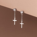 wholesale S925 Sterling Silver Earrings for Women, Korean Style Fashion Ins Wind, Inlaid with Diamonds Short Cross Pendant Ear Accessories M01555-0-3
