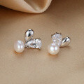 wholesale S925 Sterling Silver Heart-shaped Natural Freshwater Pearl Earrings for Women, Minimalist Small Design New Arrival High-end Fall Winter Ear Accessories-0-1