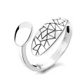 wholesale S925 Sterling Silver Minimalist Irregular Smooth Surface/Rhombic Stripes Open Ring Vintage Versatile Index Finger Ring-0-4