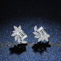 S925 Silver Four-Prong Earrings with Emerald Leaf-Shaped Moissanite-0-2