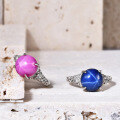 wholesale S925 Silver European and American Luxury Design High-End Ring with Lab-Created Six-Ray Star Ruby and Sapphire-0-0