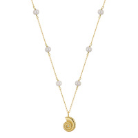 wholesale S925 Sterling Silver Cloud-Pull Pearl Necklace, New Small-Freshwater Rice Pearl Beach Conch Pendant Choker-S925 sterling silver + natural freshwater beads + electroplated 14K gold weighs approximately 4.61g 925 silver