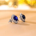 wholesale 925 Silver New Lab-Created Sapphire 10*12mm Oval Earrings with Full Diamond Halo Ear Studs-0-1