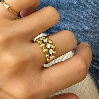 wholesale Metal: 925 Silver Gold Plated ZHUOZHFAN Jewelry European and American New Style Ins Trend Beaded Row Ring Fashion Jewelry Romantic Series-R662 Gold 9