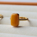 wholesale S925 Silver Natural Antique Beeswax Square Ring Openable Band Mustard Yellow Antique Beeswax Large Statement Ring-0-0