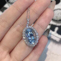 wholesale S925 sterling silver aquamarine necklace for women, summer luxurydesign oval collarbone chain, new collection-0-0