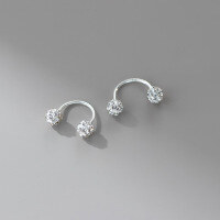 wholesale 925 Sterling Silver Exquisite Korean-style Unique Design Full Diamond Round Ball C-shaped Threaded Ear Hook M06634-S925 silver pair>925 silver