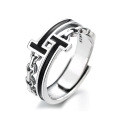 wholesale S925 Sterling Silver Chain Black Enamel Double T Letter Ring New Ins Korean Version Hip Hop Trendy Ring-0-4