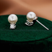 925 Silver Micro-Pave Moissanite Four-Prong Earrings with Freshwater Pearl-10-point Moissanite