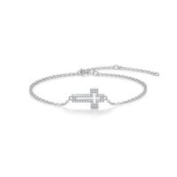 925 Silver Cross Bracelet with Moissanite, Hypoallergenic Wholesale Jewelry-Moissanite 1.0mm*34 beads  16+2.5+2.5cm