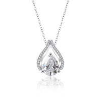 S925 Sterling Silver Moissanite Water Drop Pendant Necklace-Teardrop Necklace (White Gold)  1.25 Carat Moissanite