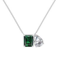 wholesale Metal: 925 Sterling Silver Gemstone: Square Emerald Cut Drop Zircon Set Includes Necklace, Ring, and Earrings-White gold with green diamonds DY191086-SW-SP 925 silver