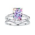 wholesale S925 Sterling Silver 3-Carat Square Moissanite Women's Ring Set, Premium Silver Jewelry-0-10