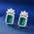wholesale S925 Sterling Silver Lab-Created Emerald Gemstone Earrings for Women, Minimalist Studs, Luxury Style High-End Accessories-0-2