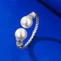 wholesale S925 silver Euro-American minimalist geometric open ring with 6mm pearl in-0-2