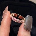 wholesale S925 Sterling Silver Plated Rose Gold Pink Ruby Powder Diamond Pavé Stackable Ring Gradient Pink Diamond Ring Elegant and Light Luxury-0-0