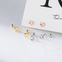 wholesale S925 Sterling Silver Fresh Sweet Ins Style Niche Design Exquisite Hollow Heart Earrings M06445-S925 silver pair rose gold 925 silver
