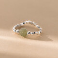 wholesale S925 Sterling Silver Ins Style Fresh and Delicate Engraved Bead and Crushed Silver Hetian Jade Ring Jewelry for Women R01772-0-2