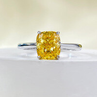 wholesale S925 Sterling Silver 125 Carat Cushion Cut Yellow Diamond Ring Square Simulated Diamond Ring Women's Engagement Ring-R973 Yellow Diamond No. 6