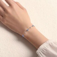 wholesale S925 Sterling Silver Maker's Ocean Heart Bracelet for Women, Korean Style Luxurious and Elegant Minimalist Blue Pink Lightning Jewelry-White zircon &gt; 925 silver
