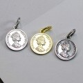 wholesale 925 Sterling Silver Plated with K Gold Queen Head Coin Pendant Vintage Necklace Crystal Bracelet Bead Charm Accessories-0-3