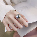 wholesale S925 Sterling Silver Korean-style Trendy Fresh and Delicate Large Heart Three-Dimensional Thumping Design Versatile Openable Ring-0-2