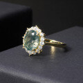 wholesale 925 Sterling Silver Forest Style Fresh and Ins-style Gemstone Ring with Natural Moss Agate and Gold Tone-0-0