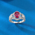 wholesale 925 Silver Three-Stone 6*8 Red Diamond Ring, Cross-Border Live Streaming for a Brightening, Light Luxury, and Versatile Style-0-3