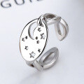 wholesale S925 Sterling Silver Korean-style Star Moon Geometric Pattern Open Adjustable Ring for Women-0-1