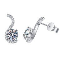 Metal S-Shaped Light Luxury 50ct Moissanite Stud Earrings for Women-【Super Sparkling Zircon】50 points + 50 points Earrings  925 Silver