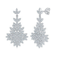 wholesale S925 Sterling Silver Gold-Plated, Cloud Same Jewelry Cross-Border Source Luxury Full Drill D Color Moissanite Leaf Earrings-35mm high  925 silver (1.62 carats total)