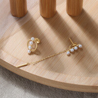 wholesale S925 Sterling Silver Cloud-Inspired Earrings, Asymmetric Fringe Earrings, Natural Baroque Pearl Earrings, Wholesale-14K gold 925 silver