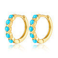 wholesale S925 Sterling Silver Micro-Inlaid Turquoise Round Hoop Ear Clasp, Fashionable Geometric Classic Versatile Minimalist INS Style Earrings-0-0