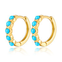wholesale S925 Sterling Silver Micro-Inlaid Turquoise Round Hoop Ear Clasp, Fashionable Geometric Classic Versatile Minimalist INS Style Earrings-Gold 925 silver