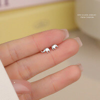 wholesale 925 Pure Silver Minimalist Small Elephant Stud Earrings For Women, Fashionable Niche Design, Hypoallergenic For Healing Ear Piercings, No Need To Remove Cartilage Earrings-E5722_Platinum Plated_Different Edges_S999 Pure Silver