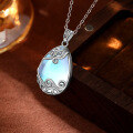 wholesale 925 Sterling Silver Moonstone Necklace European and American Fashion Luxury Advanced Sense Pattern Vine Teardrop Pendant Collarbone Chain-0-3