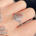 wholesale Metal material first, Zhuo Zhifan Jewelry European and American new style imitation fancy color diamond ring set with 4*6mm pear-shaped pink diamond, personalized full diamond fashion ring-0-3