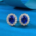 wholesale Metal: 925 Silver Royal Blue 6*8mm Oval Egg-shaped Stud Earrings, Daily Fashion Style, Popular on Xiaohongshu-0-0