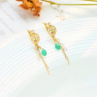 wholesale S925 Sterling Silver Ancient Coin Retro Earrings with Amethyst, Pearl, and Green Chalcedony Wholesale-Parts - Tassel Pendant 925 Silver